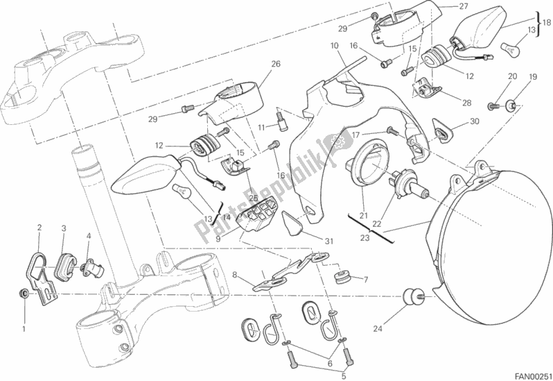 Alle onderdelen voor de Koplamp van de Ducati Monster 1200 S USA 2014